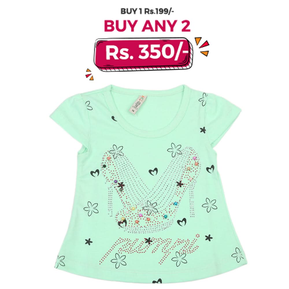 Girls Half Sleeves T-Shirt - Green, Kids, Girls T-Shirts, Chase Value, Chase Value