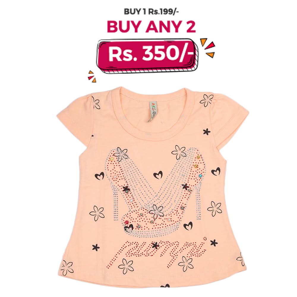 Girls Half Sleeves T-Shirt - Orange, Kids, Girls T-Shirts, Chase Value, Chase Value