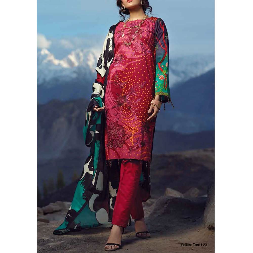 Zure Embroidered Cotton 3 Piece Un-Stitched Suit - 423B, Women, 3Pcs Shalwar Suit, Salitex Textiles, Chase Value