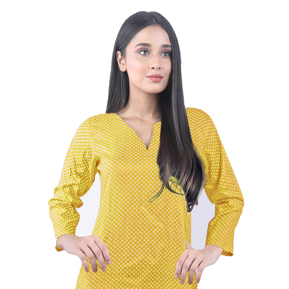 Karizma Chahat Printed Lawn 1 Pcs Un-Stitched Kurti - Yellow, Women, Unstitched Kurti, United Textiles, Chase Value