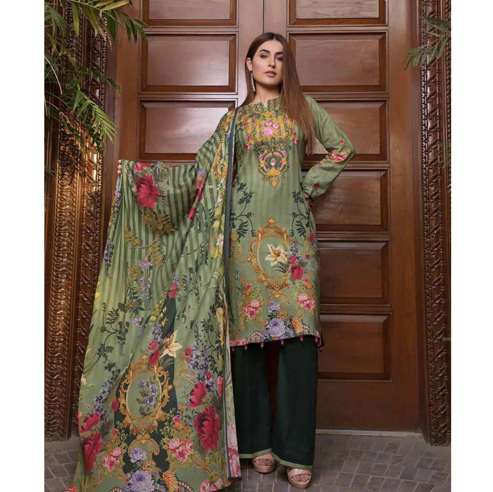 Zobia Noor Embroidered Digital Lawn 3 Piece Un-Stitched Suit - 001, Women, 3Pcs Shalwar Suit, Salam's Textiles, Chase Value
