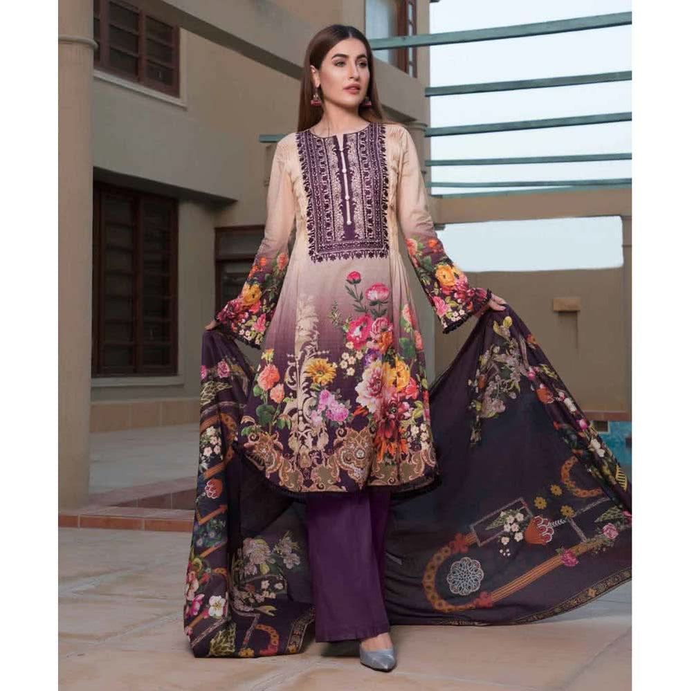 Zobia Noor Embroidered Digital Lawn 3 Piece Un-Stitched Suit - 002, Women, 3Pcs Shalwar Suit, Salam's Textiles, Chase Value