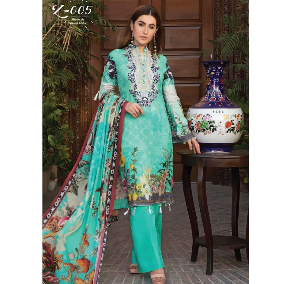 Zobia Noor Embroidered Digital Lawn 3 Piece Un-Stitched Suit - 005, Women, 3Pcs Shalwar Suit, Salam's Textiles, Chase Value
