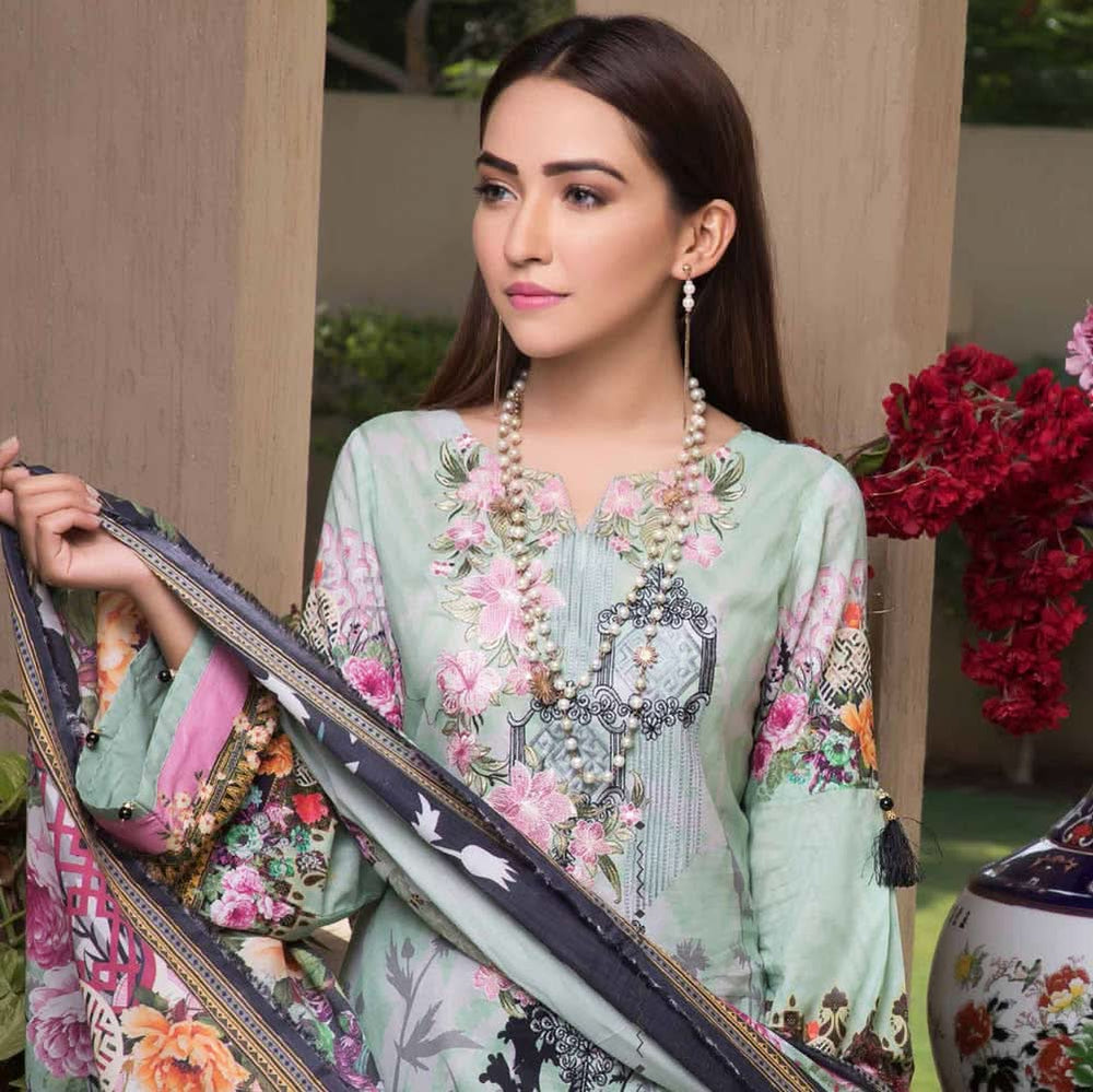 Zobia Noor Embroidered Digital Lawn 3 Piece Un-Stitched Suit - 007, Women, 3Pcs Shalwar Suit, Salam's Textiles, Chase Value