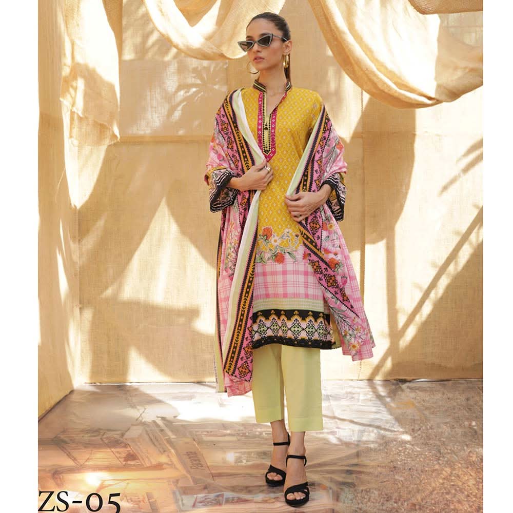 Sahil Printed Lawn 3 Piece Un-Stitched Suit Vol 04 - ZS 05, Women, 3Pcs Shalwar Suit, ZS Textiles, Chase Value